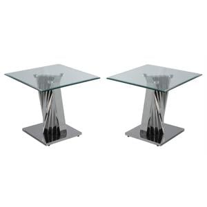 Home Square Clear Glass and Steel Sofa End Table in Silver - Set of 2