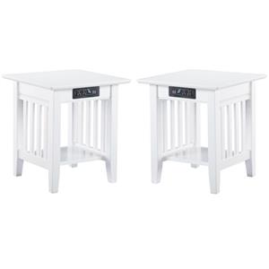 Home Square 20&quot Wood Charger End Table in White Finish - Set of 2