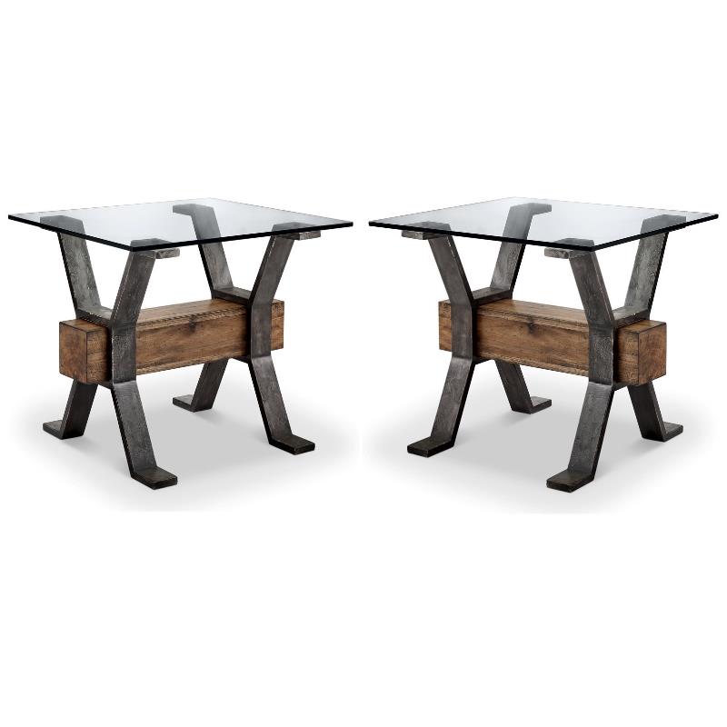 Home Square Rectangular X shaped End Table in Smoked Iron Finish - Set of 2