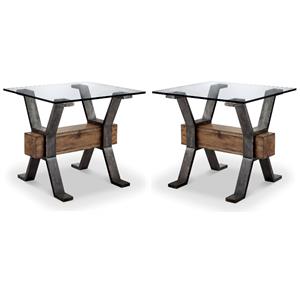 Home Square Rectangular X shaped End Table in Smoked Iron Finish - Set of 2