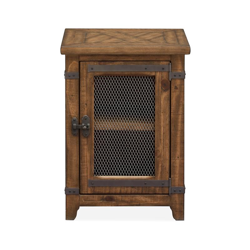 Home Square Adjustable Wood Shelf End Table in Farmhouse Timber - Set of 2