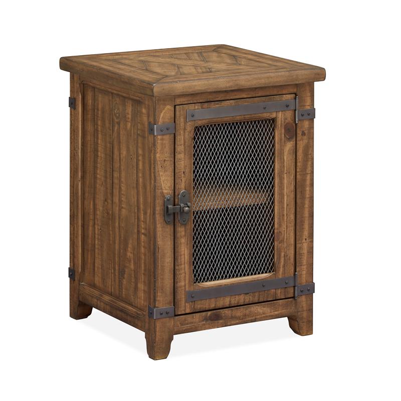 Home Square Adjustable Wood Shelf End Table in Farmhouse Timber - Set of 2