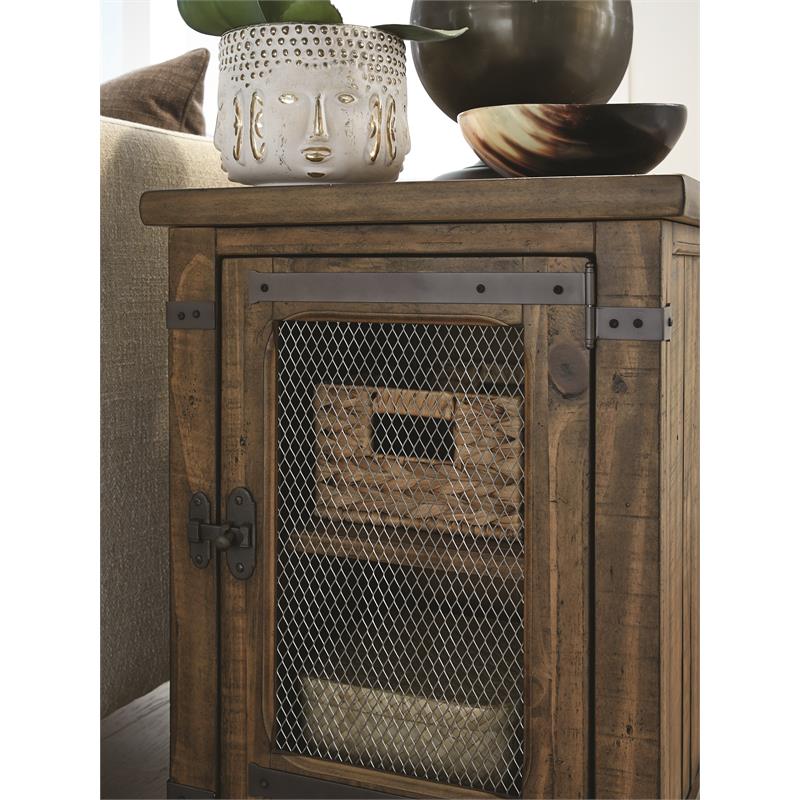 Home Square Adjustable Wood Shelf End Table in Farmhouse Timber - Set of 2