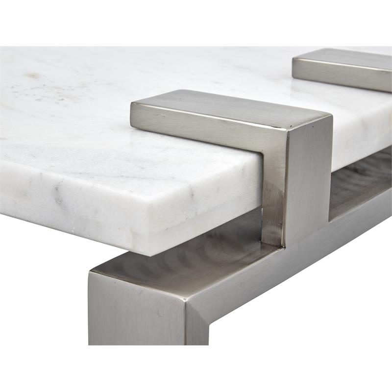 Home Square Rectangular Marble Accent Table in White Finish - Set of 2