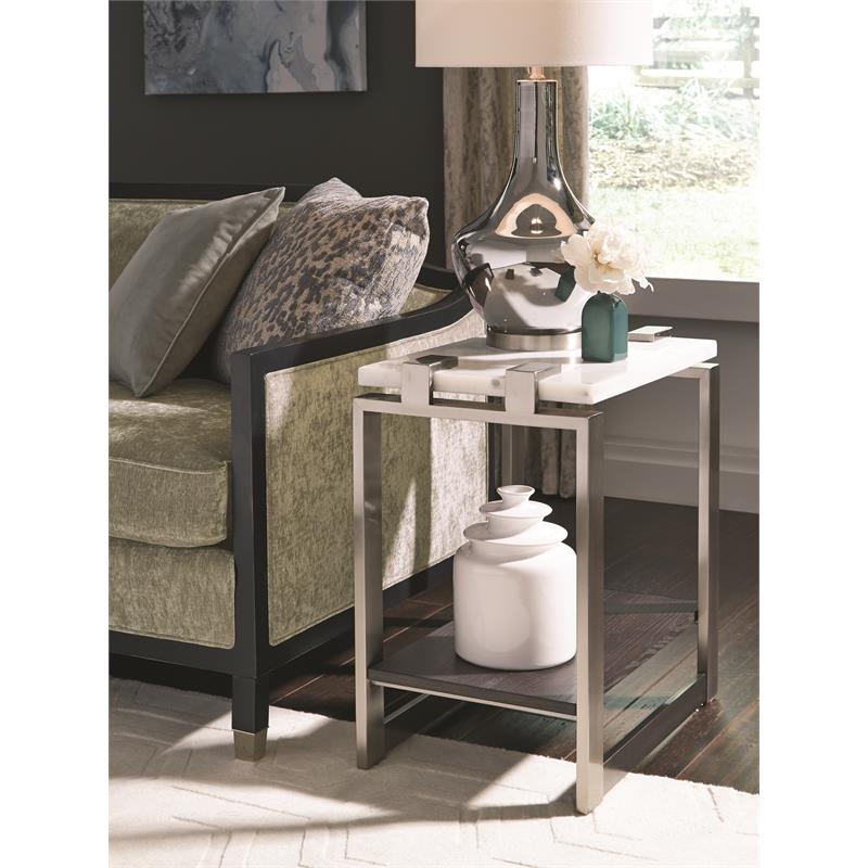 Home Square Rectangular Marble Accent Table in White Finish - Set of 2