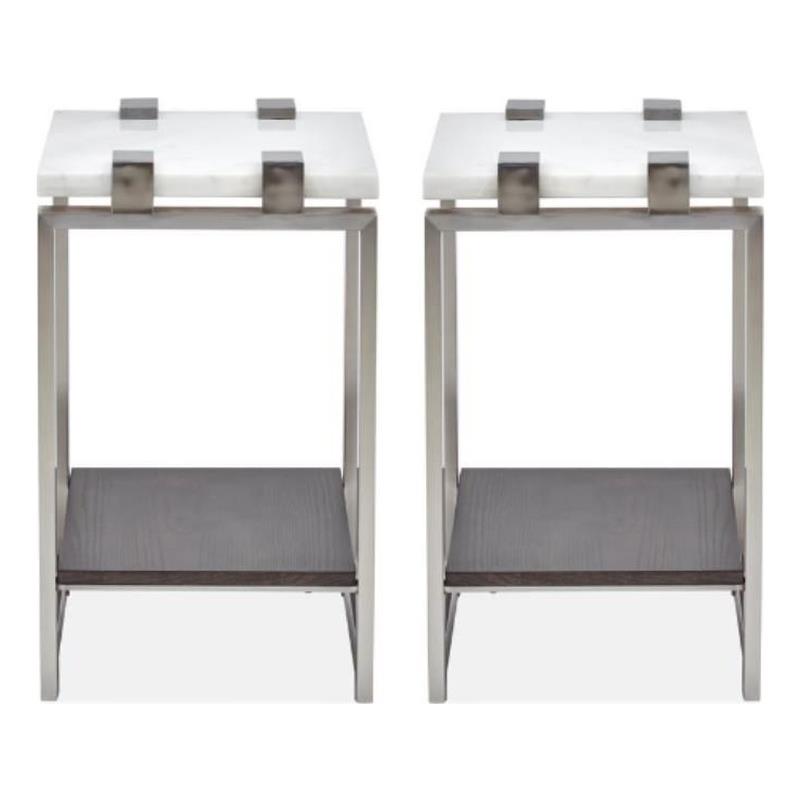 Home Square Rectangular Marble Accent Table in White Finish - Set of 2