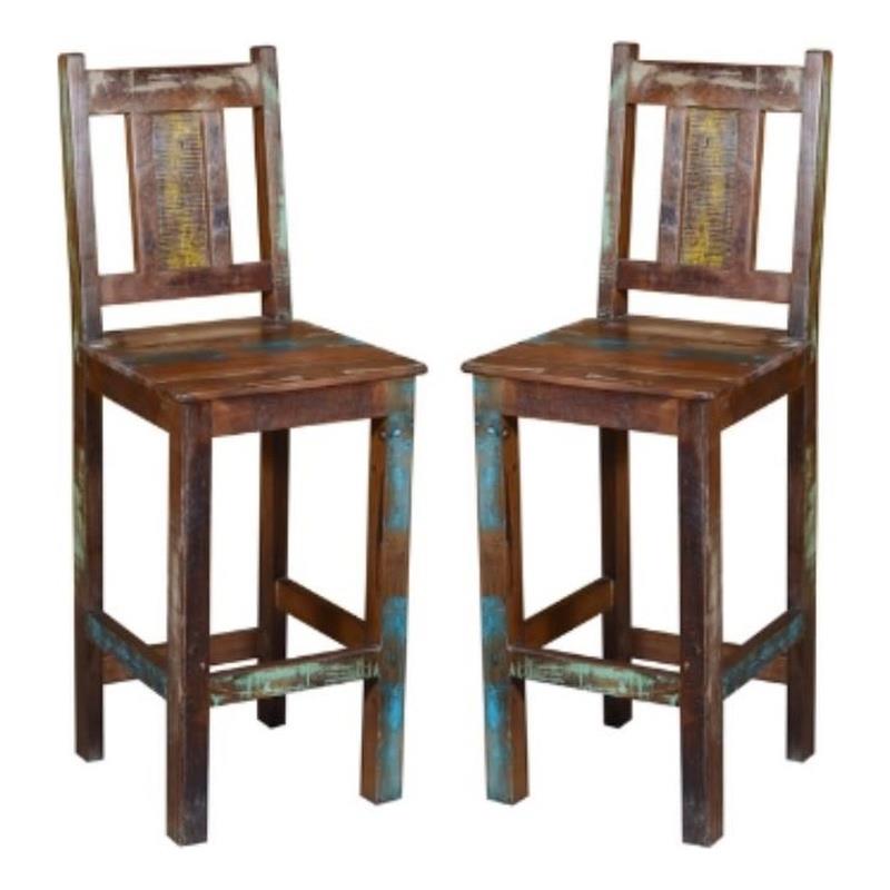 Home Square Coastal Solid Wood Bar Chair in Multi-Color - Set of 2