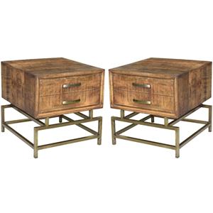 Home Square Solid Wood Side Table in Natural Finish - Set of 2