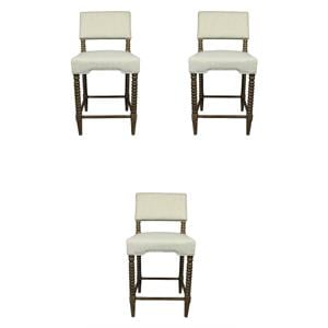 Home Square 41&quot Traditional Fabric & Wood Counter Stool in Natural - Set of 3