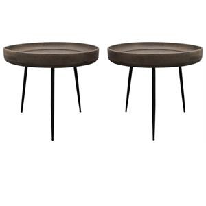 Home Square Solid Wood Round Side Table in Gray Finish - Set of 2