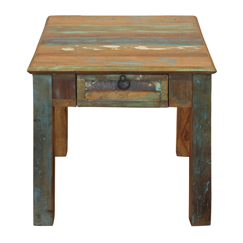 Home Square 1-Drawer Solid Wood End Table in Multi-Color - Set of 2