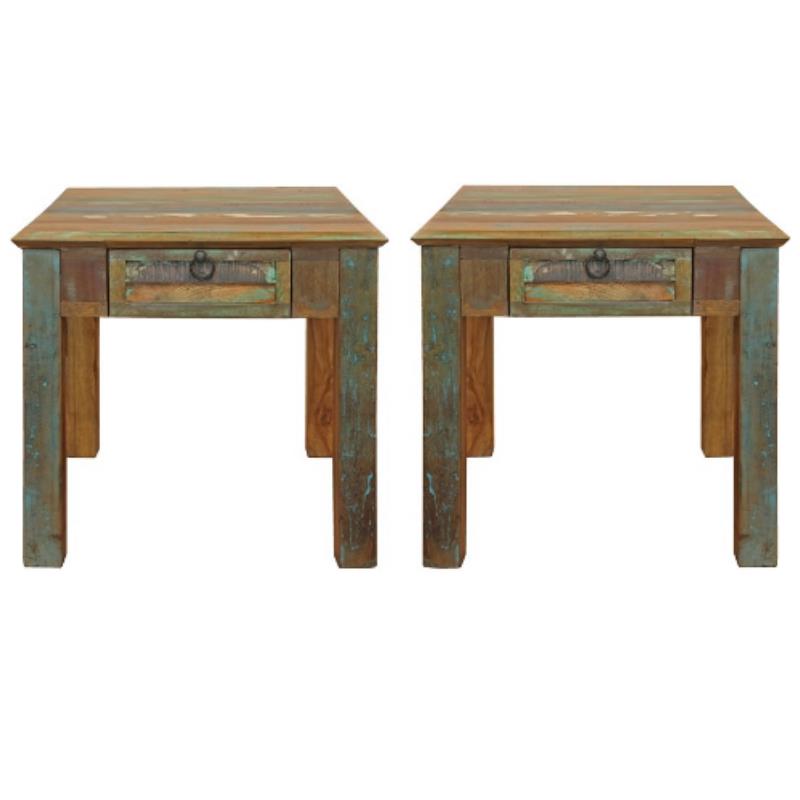 Home Square 1-Drawer Solid Wood End Table in Multi-Color - Set of 2