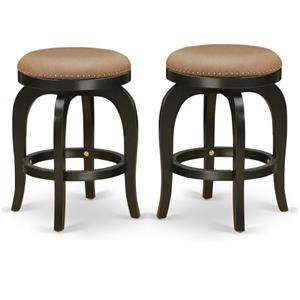 Home Square 24&quot Wood Swivel Backless Bar Stool in Black & Brown - Set of 2