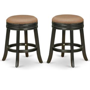 Home Square 24&quot Wood Backless Bar Stool in Black & Brown - Set of 2