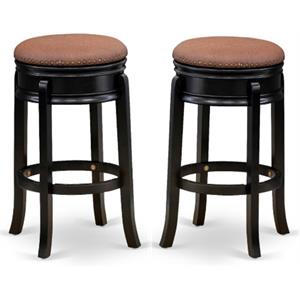 Home Square 30&quot Round Wood Counter Bar Stool in Black & Brown - Set of 2