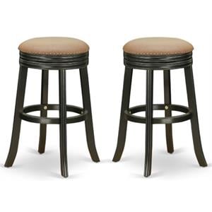 Home Square 30&quot Wood Backless Bar Stool in Black & Brown - Set of 2