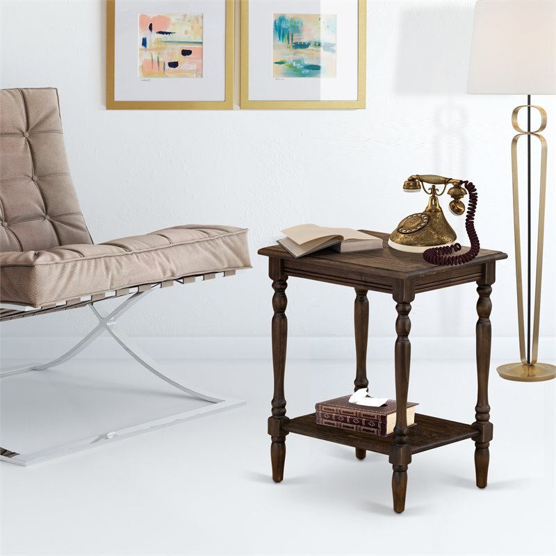 Home Square Wood End Table with Open Storage in Jacobean Brown - Set of 2
