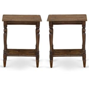 Home Square Wood End Table with Open Storage in Jacobean Brown - Set of 2