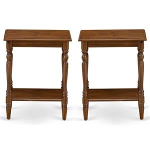 Home Square Wood End Table with Open Storage in Antique Walnut - Set of 2