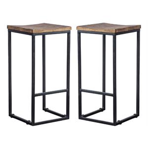 Home Square 24&quot Wood and Iron Counter Stool in Honey Brown and Black - Set of 2