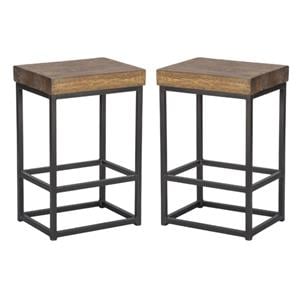 Home Square 24&quot Pine and Iron Counter Stool in Mahogany & Bronze - Set of 2