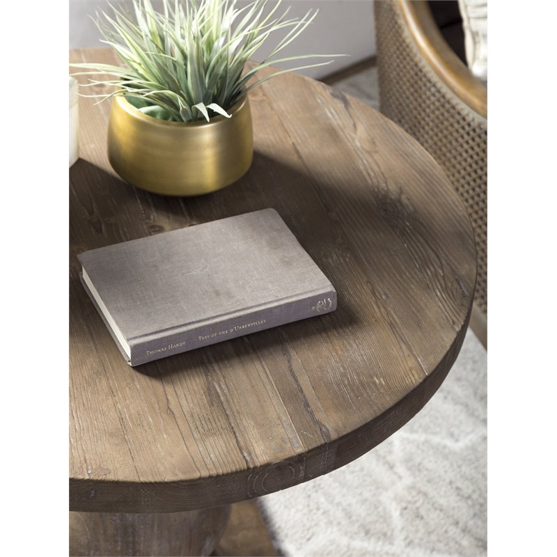 Home Square Round Reclaimed Pine End Table in Rustic Brown - Set of 2