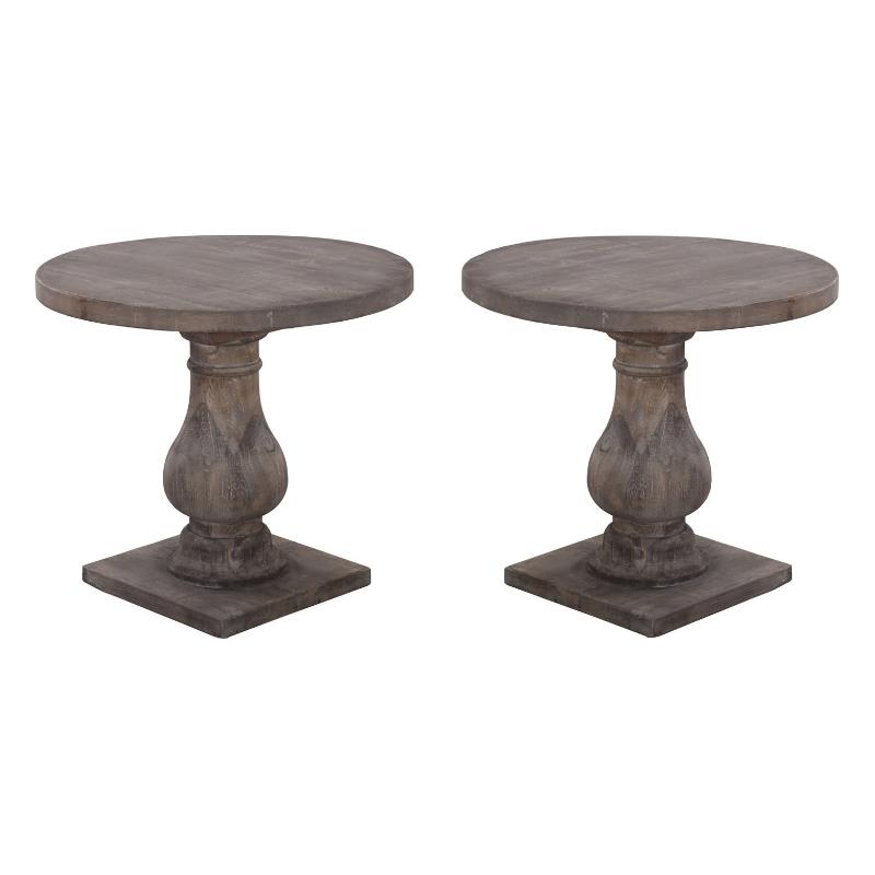 Home Square Round Reclaimed Pine End Table in Rustic Brown - Set of 2