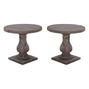Home Square Round Reclaimed Pine End Table in Rustic Brown - Set of 2