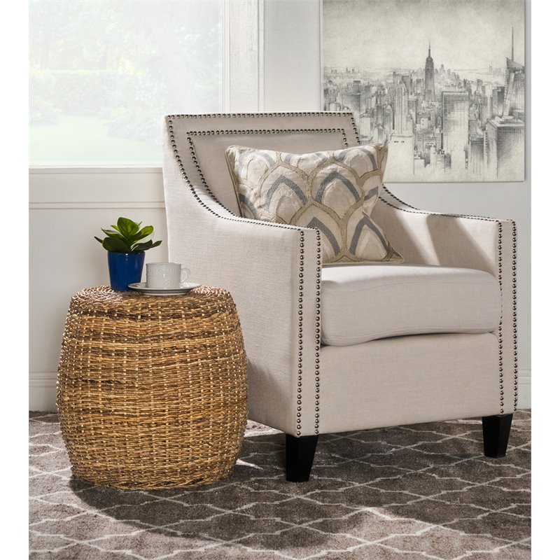 Home Square Round Rattan Abaca End Table in Multi Brown - Set of 2