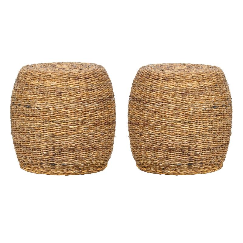 Home Square Round Rattan Abaca End Table in Multi Brown - Set of 2