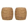 Home Square Round Rattan Abaca End Table in Multi Brown - Set of 2