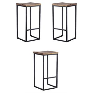 Home Square 24&quot Wood and Iron Counter Stool in Honey Brown and Black - Set of 3