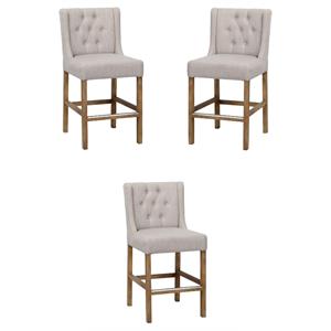 Home Square 18.5&quot Fabric Counter Stool in French Beige & Brown - Set of 3