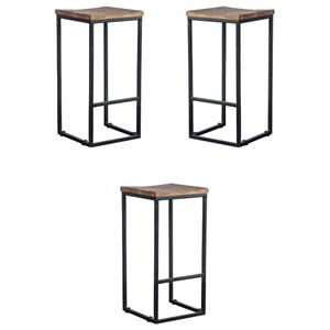 Home Square 30&quot Wood and Metal Barstool in Honey Brown and Black - Set of 3