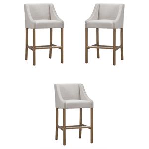 Home Square 30&quot Wood and Fabric Barstool in French Beige and Honey - Set of 3