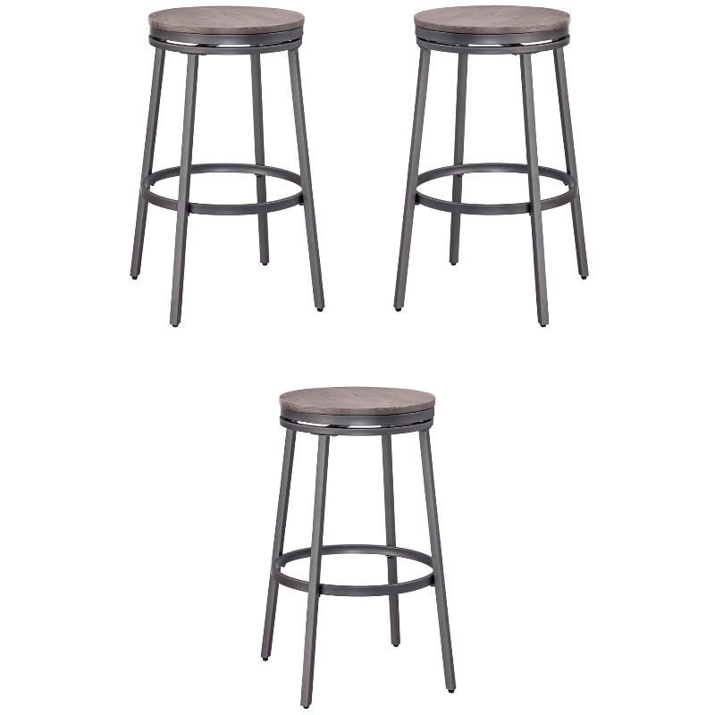 Home Square Metal and Wood Backless Bar Stool in Gray - Set of 3
