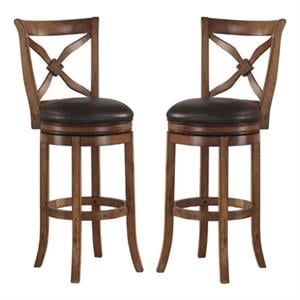 Home Square 26&quot Swivel Counter Stool in Light Oak - Set of 2