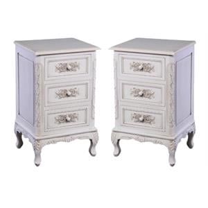 Home Square 3 Drawer End Table in Antique White Finish - Set of 2