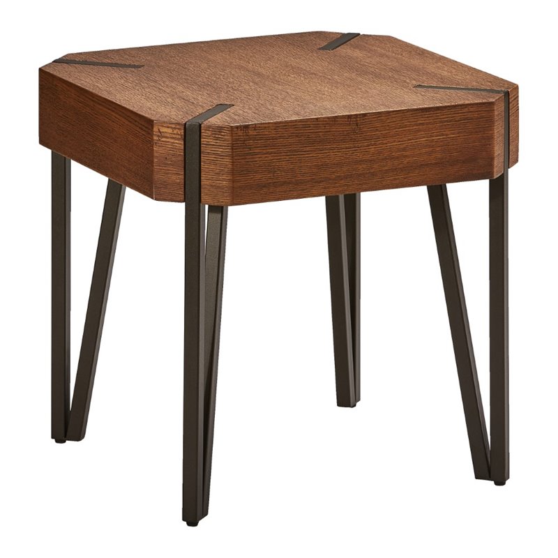 Home Square Hexagon Wood End Table in Canyon Oak Finish - Set of 2