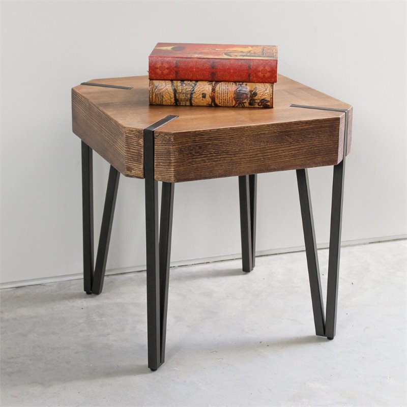 Home Square Hexagon Wood End Table in Canyon Oak Finish - Set of 2