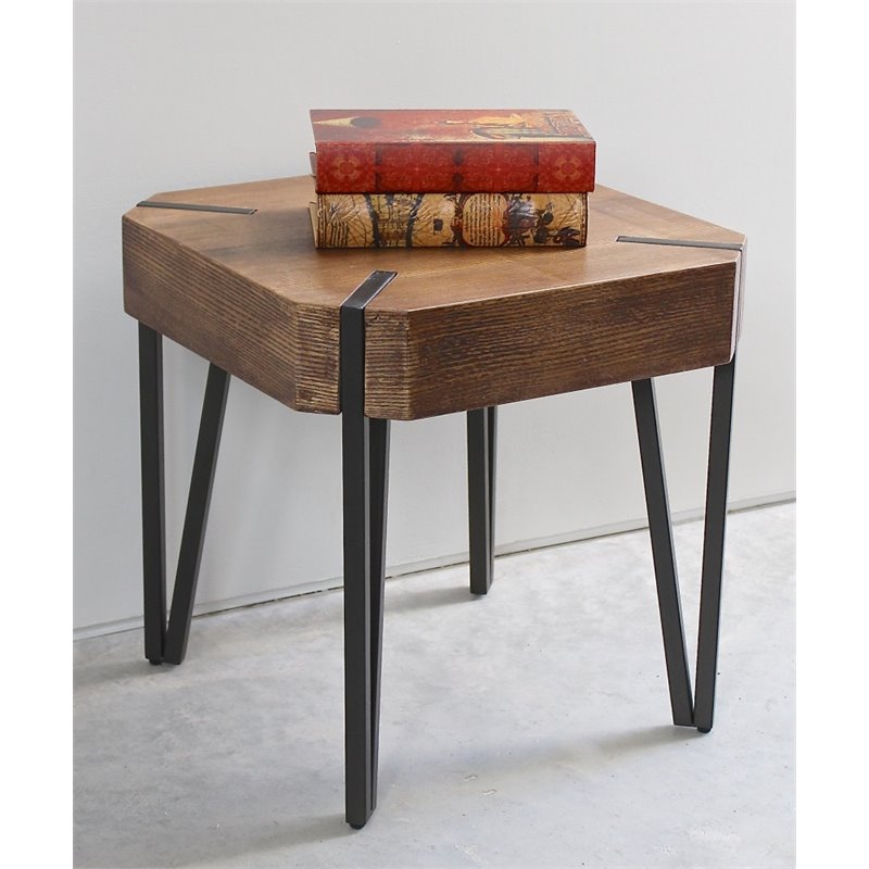 Home Square Hexagon Wood End Table in Canyon Oak Finish - Set of 2