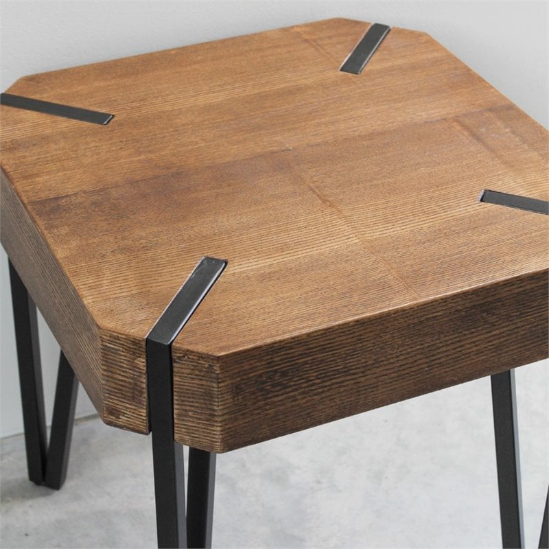 Home Square Hexagon Wood End Table in Canyon Oak Finish - Set of 2