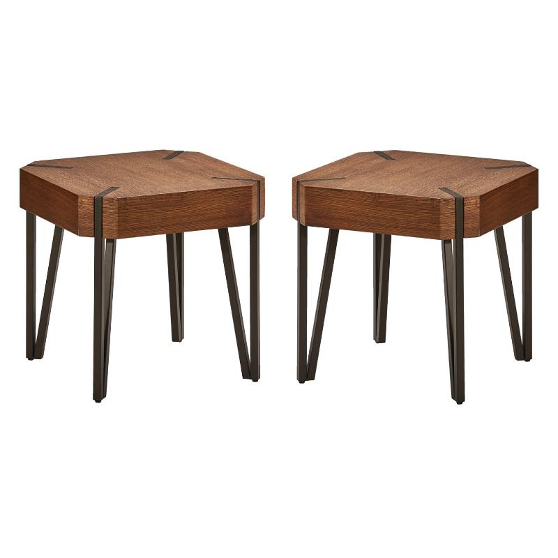 Home Square Hexagon Wood End Table in Canyon Oak Finish - Set of 2