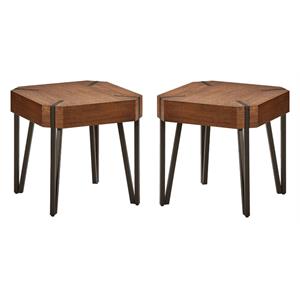 Home Square Hexagon Wood End Table in Canyon Oak Finish - Set of 2