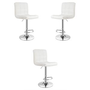 Home Square 46&quot PU Leather and Steel Armless Bar Stool in White - Set of 3