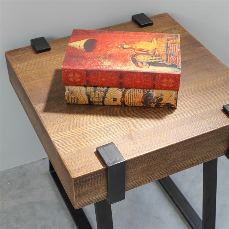 Home Square Contemporary Wood End Table in Canyon Oak - Set of 2