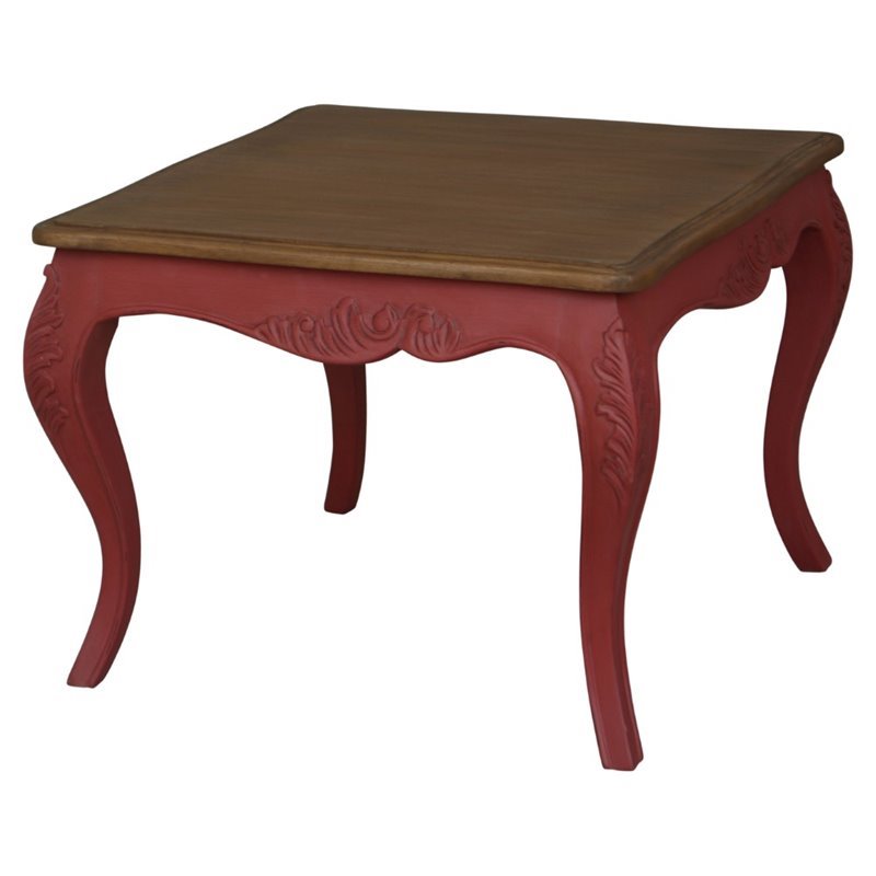Home Square Square End Table in Antique Red Finish - Set of 2