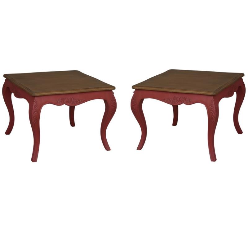 Home Square Square End Table in Antique Red Finish - Set of 2