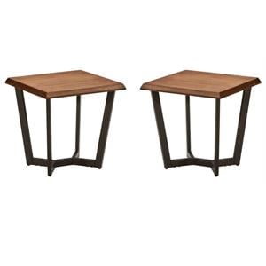 Home Square Steel Frame and Wood End Table in Canyon Oak - Set of 2