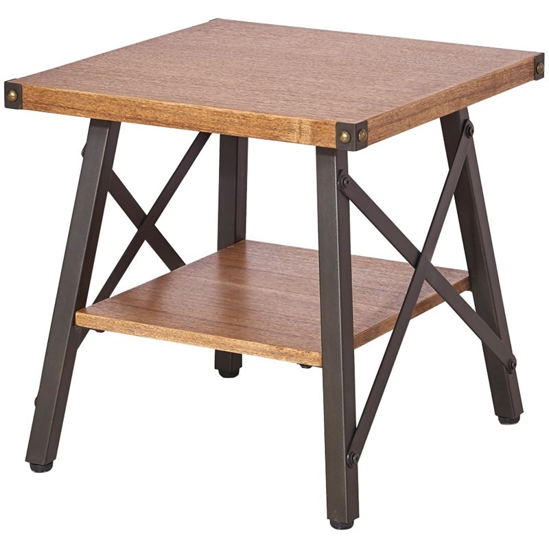 Home Square Contemporary 2-Tier End Table in Rustic Brown - Set of 2